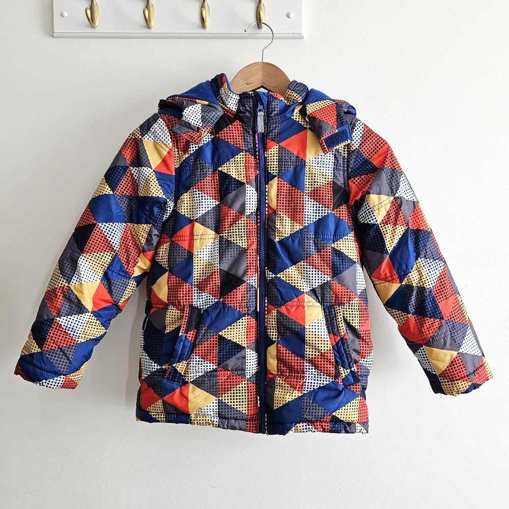 Topolino Geometric Pattern Kids Outdoor Puffer Hooded Jacket Size EU 128 US 8-9Y